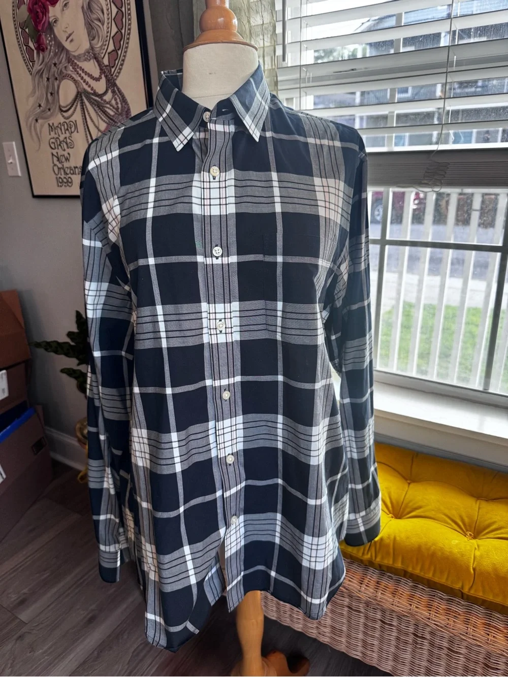 Banana Republic Navy and White Plaid Button-Down Shirt